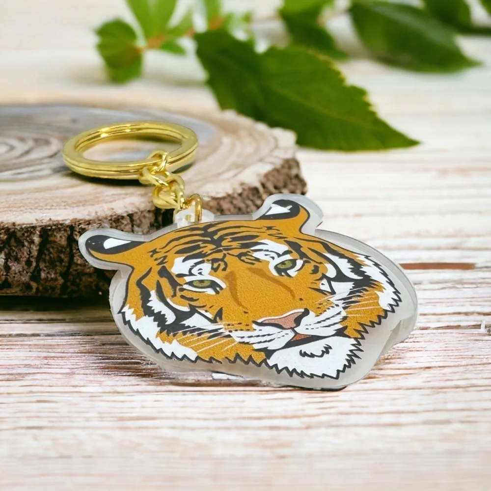 Tiger Acrylic Keychain Gold Key Ring Cute Tiger Fan Gift Bag Charm